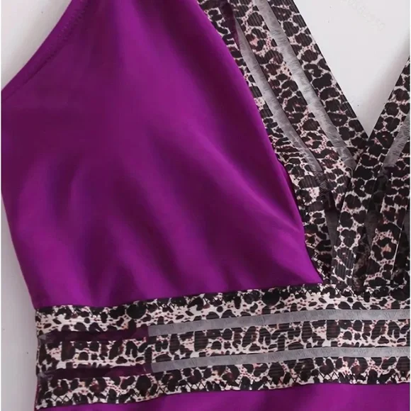 Swimsuit-Purple & Leapoard One Piece NWT - Picture 3 of 6